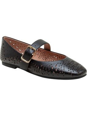 NWT Linea Paolo Black Perforated Mary Jane Flats with Gold Buckle